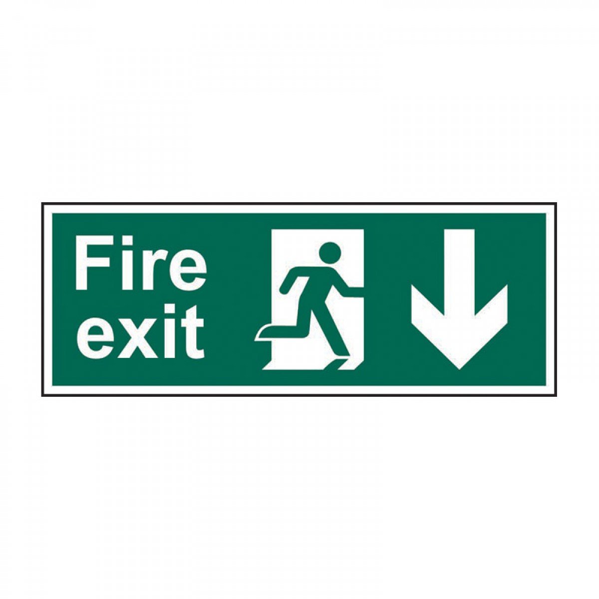 Fire Exit (Man Arrow Down) Sign, Green/White 400mmx150mm
